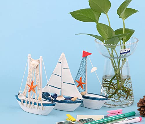 Dedoot Wooden Miniature Sailing Boat, Miniature Mini Sailboat Model Home Decor Set, Pack of 6 Sailboat Decor Sailboat Model Decoration 4.9X 4.3 x 1.2 Inches - Image 3
