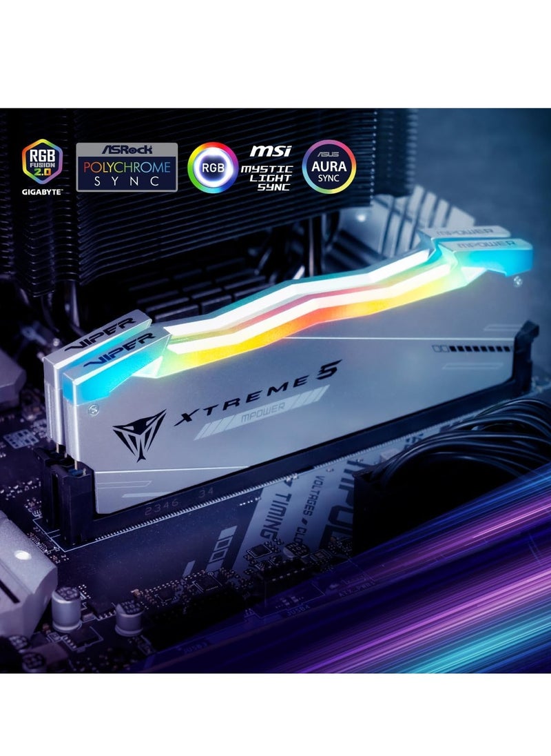 باتريوت ذاكرة الوصول العشوائي Viper Xtreme 5 MPOWER DDR5 RGB RAM بسعة 32 جيجابايت (2 × 16 جيجابايت) وسرعة 6400MT/s،  CL32، نوع UDIMM، مصممة لأجهزة الكمبيوتر المكتبية المخصصة للألعاب –  PVXR532G64C32KM  - Image 5