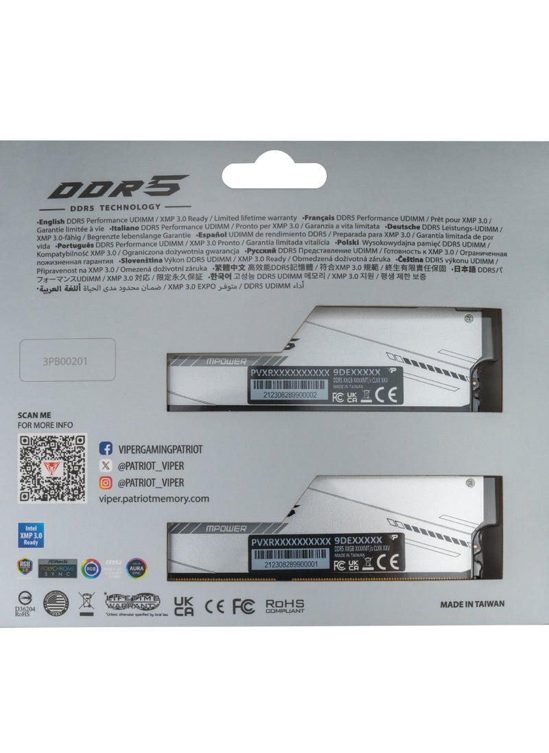 Viper Xtreme 5 MPOWER DDR5 RGB RAM 32GB (2X16GB) 6400MT/s CL32 UDIMM Desktop Gaming Memory Kit - PVXR532G64C32KM