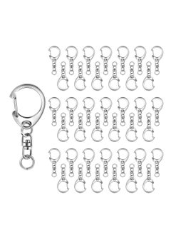 50 Pcs Key Ring with Chain Silvery Split Keychain Parts Metal Hardware 8mm Open Jump and Connector Make Your Own