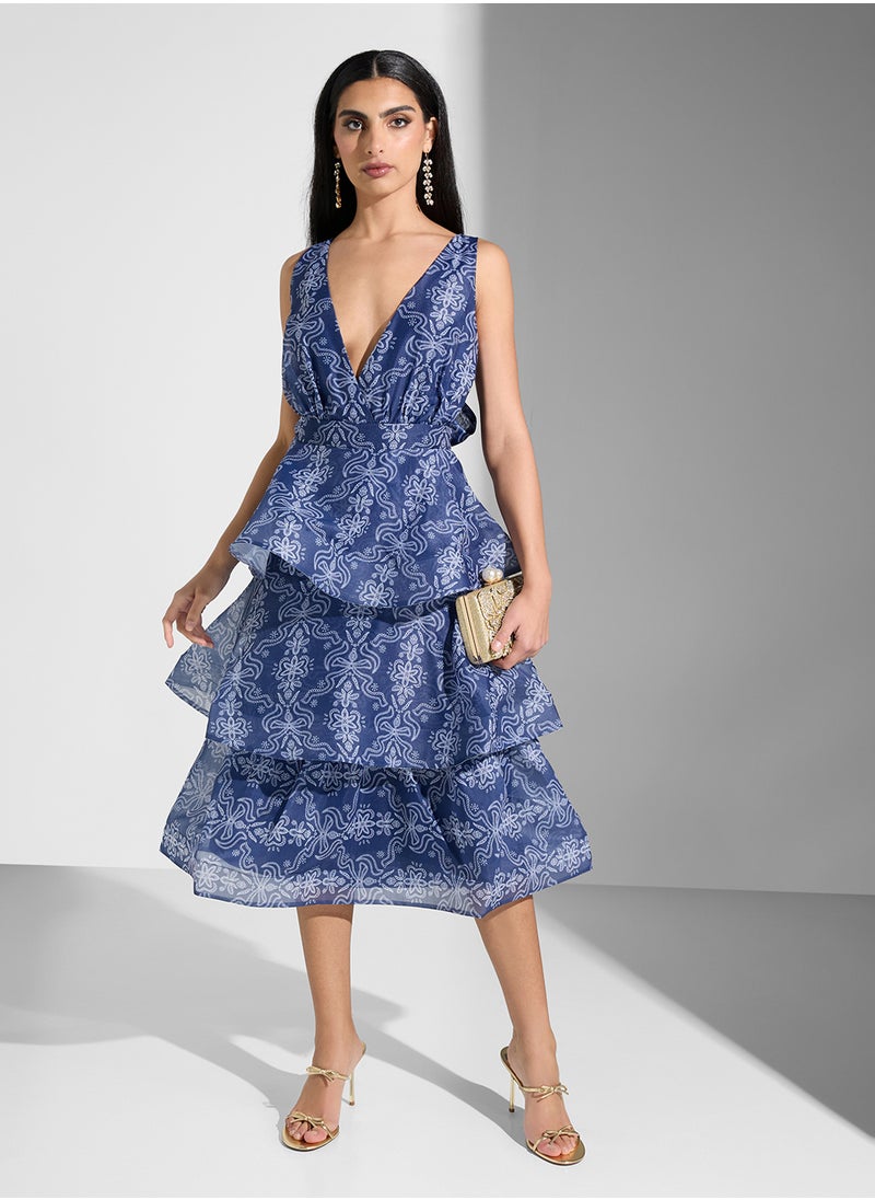 True Decadence - Printed V-Neck Dress - Image 1