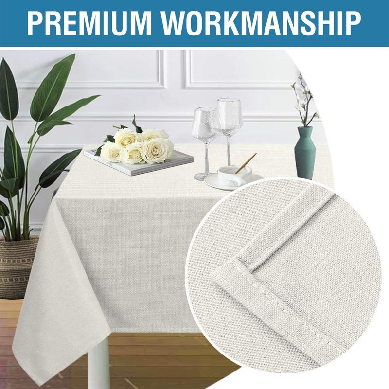 Linen Textured Table Cloth - 60 x 120 Inch, Spill-Proof Waterproof Table Cover, Ivory - Image 4