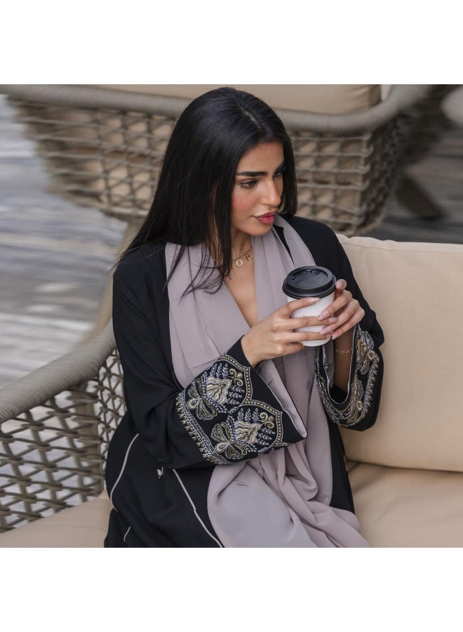 Muslim Fashion Embroidered Patchwork Outer Cardigan Trendy Spring And Summer Dress Robe - Image 3