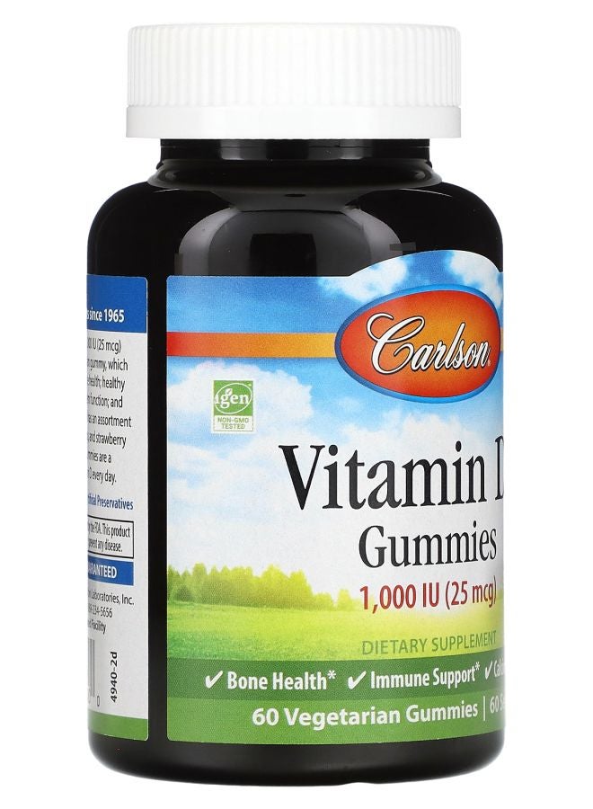 Carlson Vitamin D3 Gummies Natural Fruit Flavors 25 mcg (1000 IU) 60 Gummies - Image 2