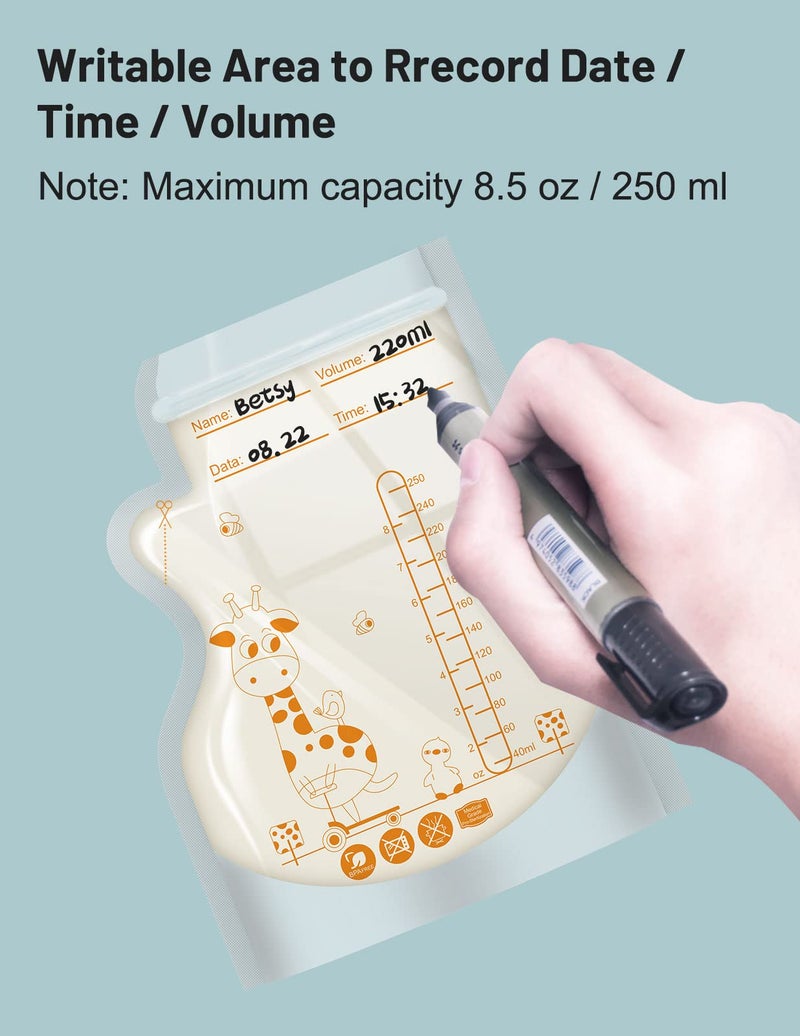 Mumgaroo Breastmilk Storage Bag Freezer, 8.5 OZ / 40 Pcs Breast Milk Storage Bags Freezer with Double Zip Lock, Self Standing, Pre-Sterilized Milk Storage Bags Breastmilk, Space Saving Flat Profile - Image 4
