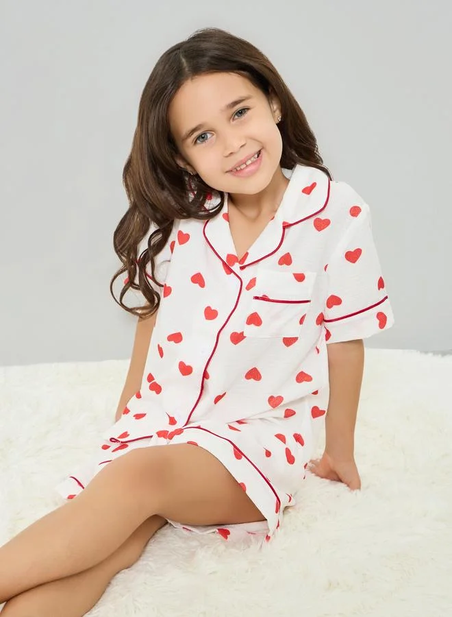 Take Two Girls Heart Piping Shirt and Shorts Set