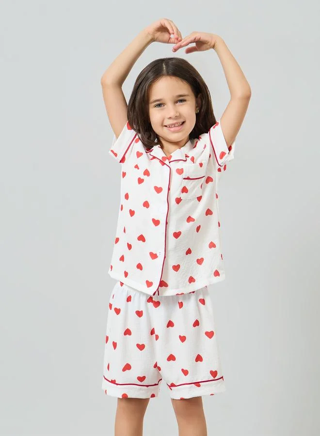 Take Two Girls Heart Piping Shirt and Shorts Set