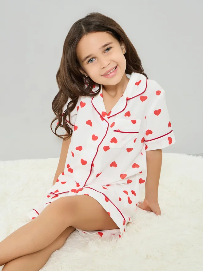 Take Two Girls Heart Piping Shirt and Shorts Set