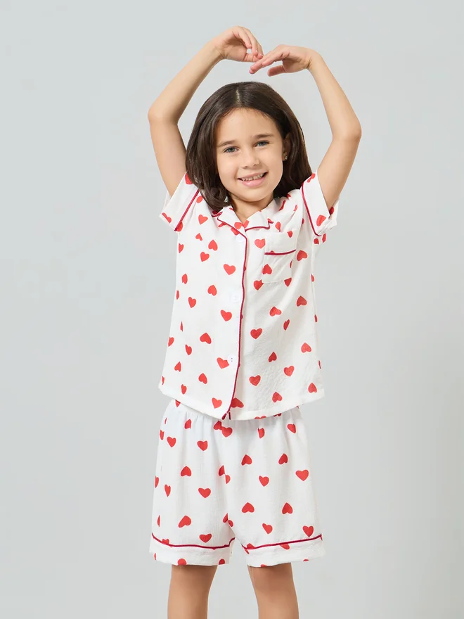 Take Two Girls Heart Piping Shirt and Shorts Set