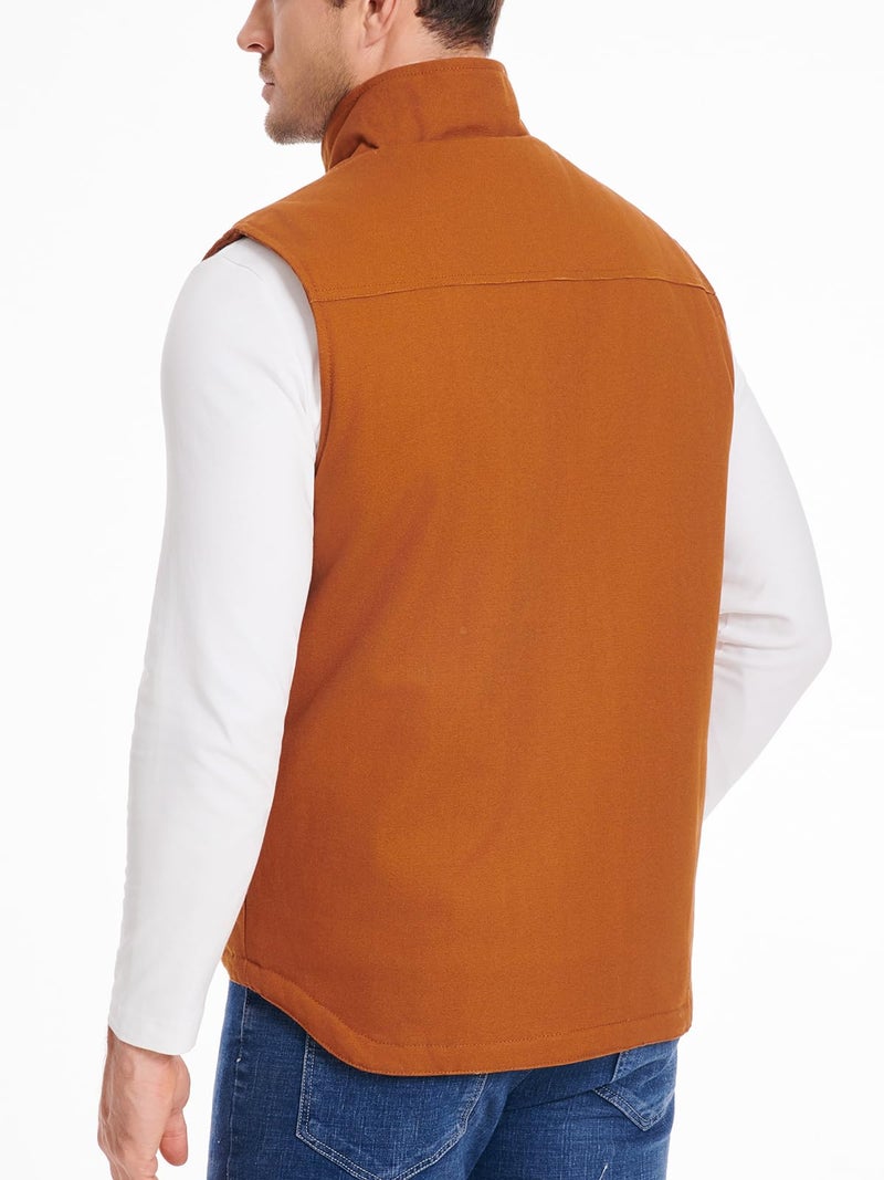 CARWORNIC Waterproof Washed Duck Vest Loose Fit Winter Sherpa Lined Outerwear Vest Mock-Neck Warm Fleece Lined Utility Work Vest Cotton Canvas Insulated Workwear Sleeveless Jacket - Image 3