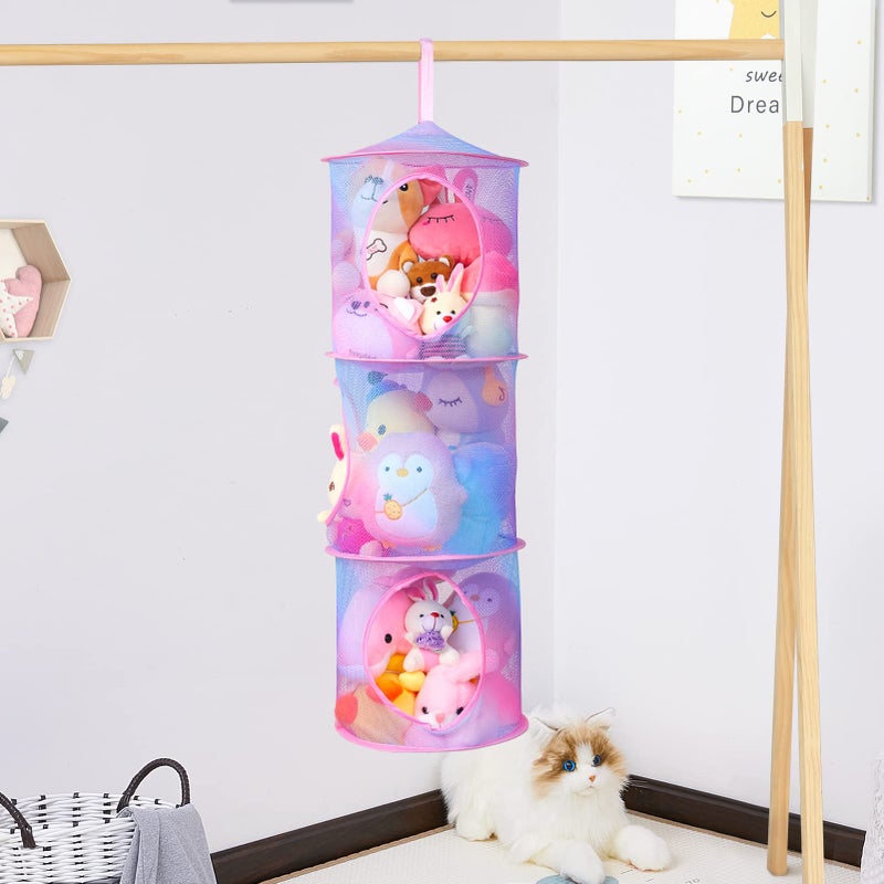 Basumee Stuffed Animals Net or Hammock 2 Pcs Stuffed Animals Storage Toy Net Hammock for Plushies Storage Organizer Mesh Kids Girls Room Decor, Blue and Purple, 3 Tiers - Image 5