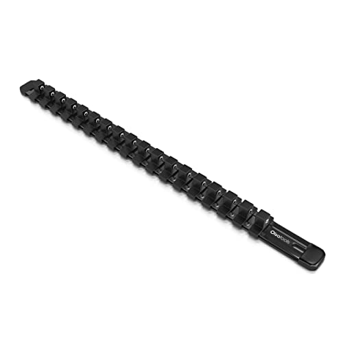 Olsa Tools Socket Organizer - 3/8-Inch Drive Black Holder - Stores 18 Chrome or Impact Sockets - Durable Rail Storage for Mechanics - Professional Grade Metric or SAE Socket Organizer - Part 1021 - Image 1
