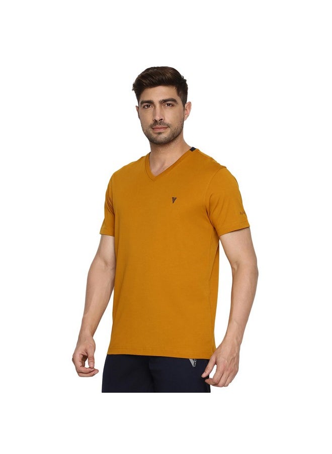 Van Heusen Van Heusen Men Athleisure Smart Tech Regular Fit T-Shirt - Easy Stain Release, Anti Stat, Ultra Soft_60001_Mustard_M  - Image 2