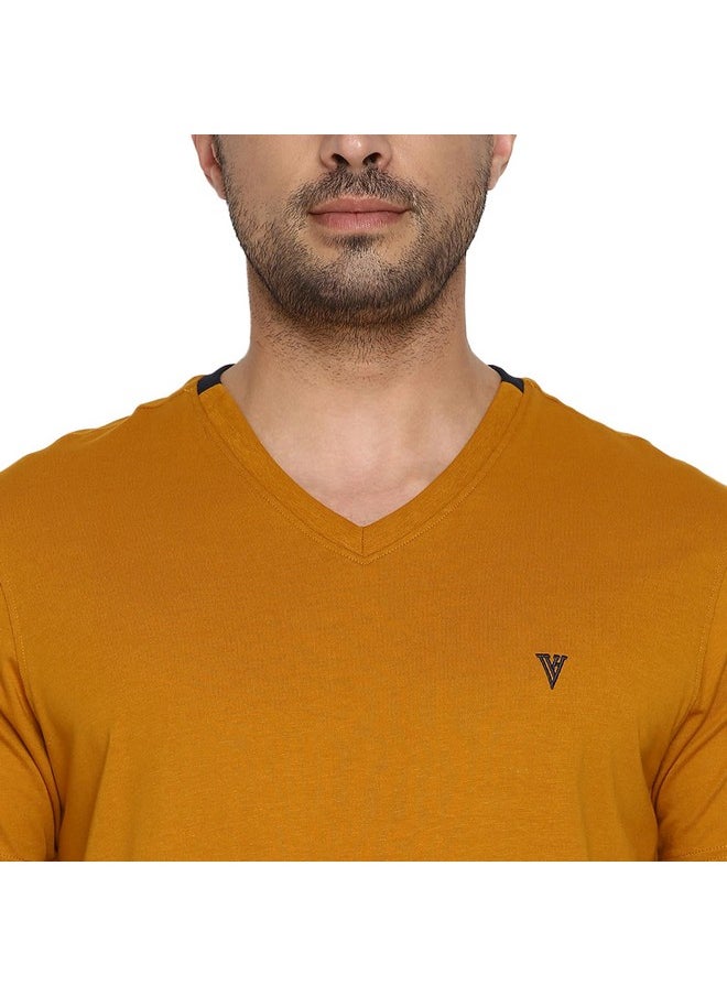 Van Heusen Van Heusen Men Athleisure Smart Tech Regular Fit T-Shirt - Easy Stain Release, Anti Stat, Ultra Soft_60001_Mustard_M  - Image 5