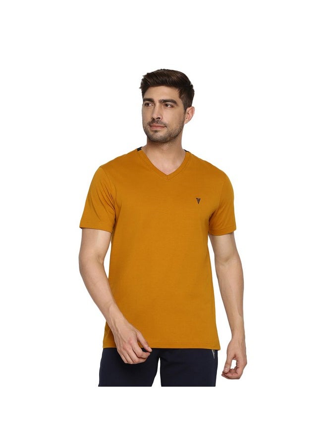 Van Heusen Van Heusen Men Athleisure Smart Tech Regular Fit T-Shirt - Easy Stain Release, Anti Stat, Ultra Soft_60001_Mustard_M  - Image 1