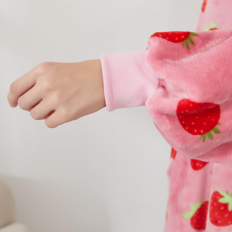 Capecage Blanket Hoodie, Long Hooded Blanket Sweatshirt as Birthday Gifts for Women Men, Long Wearable Blanket for Men Women (Strawberry) - Image 5