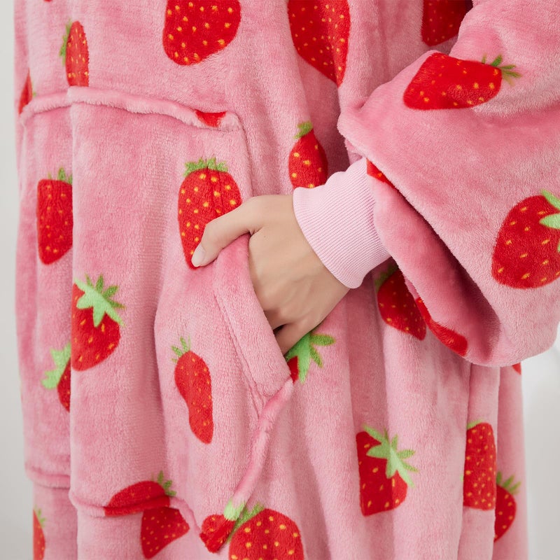 Capecage Blanket Hoodie, Long Hooded Blanket Sweatshirt as Birthday Gifts for Women Men, Long Wearable Blanket for Men Women (Strawberry) - Image 4