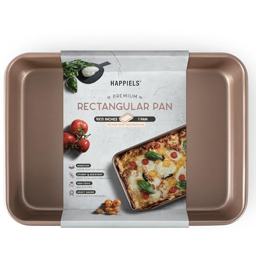 HAPPIELS Nonstick Non Toxic 9x13 in Baking Pan for oven  Cake Mold 9 x 13 Non Stick Nontoxic  Carbon Steel Gold Brownies Pans 13x9 inches  Rectangle Brownie Tray 9 by 13 inch  Baking Ware