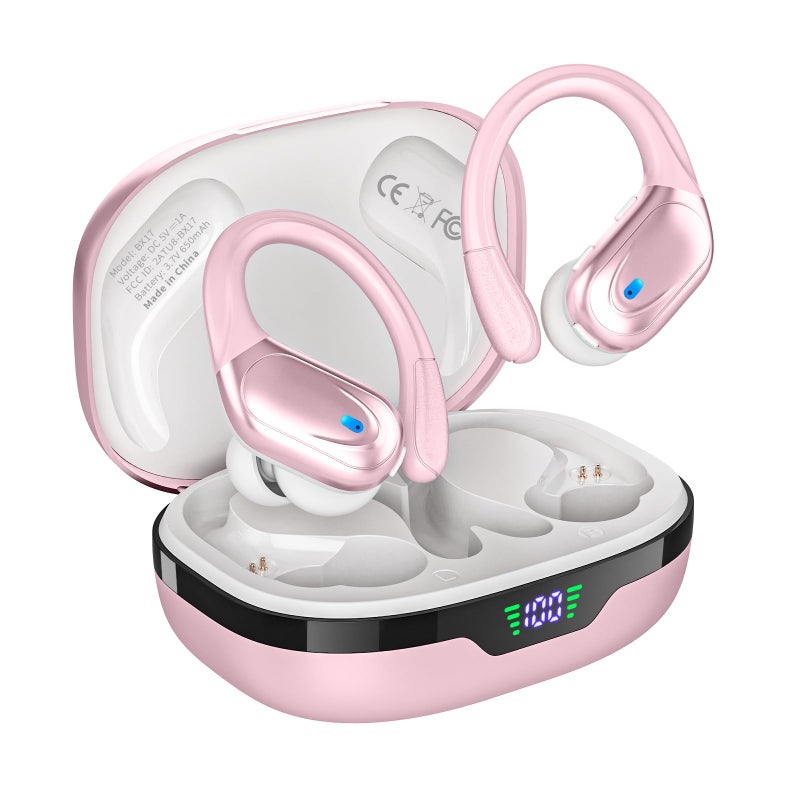 HAOYUYAN Wireless Earbuds, Sports Bluetooth Headphones, 80Hrs Playtime Ear Buds with LED Power Display, Noise Canceling Headset, IPX7 Waterproof Earphones for Workout/Running (Pink) - Image 5