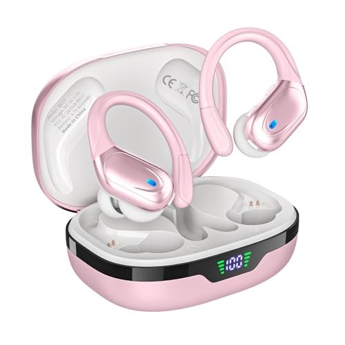 HAOYUYAN Wireless Earbuds, Sports Bluetooth Headphones, 80Hrs Playtime Ear Buds with LED Power Display, Noise Canceling Headset, IPX7 Waterproof Earphones for Workout/Running (Pink) - Image 1