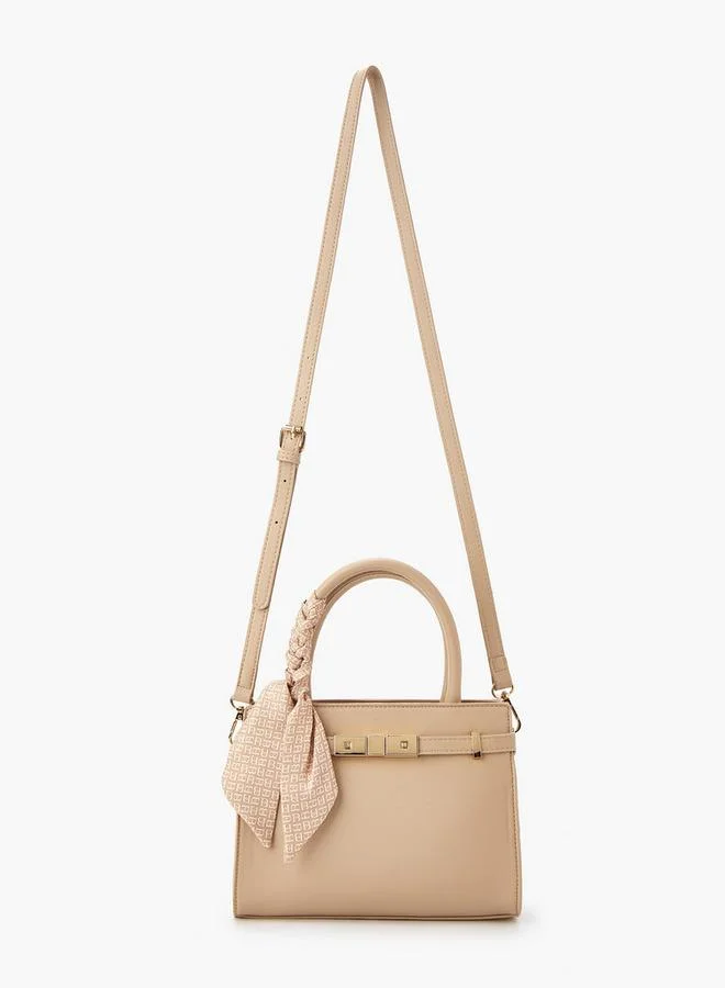 Flora Bella By Shoexpress Solid Tote Bag with Scarf Accent and Double Handle