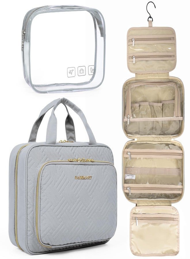 BAGSMART Toiletry Bag Hanging Travel Makeup Organizer with TSA Approved Transparent Cosmetic Bag Makeup Bag for Full Sized Toiletries, Medium-Grey - Image 1