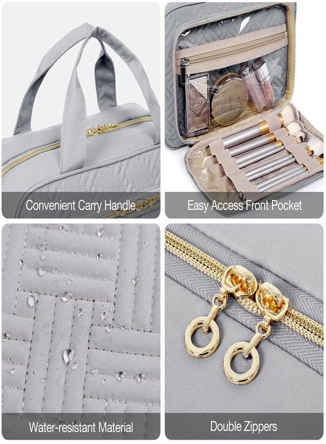 BAGSMART Toiletry Bag Hanging Travel Makeup Organizer with TSA Approved Transparent Cosmetic Bag Makeup Bag for Full Sized Toiletries, Medium-Grey - Image 2