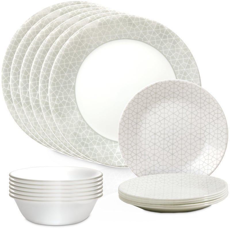Corelle طقم أدوات المائدة الزجاجية كوريل فيتريل 18 قطعة خدمة لـ 6 أشخاص مقاوم للكسر والتشقق مع أطباق وأوعية ثلاثية الطبقات - Image 1