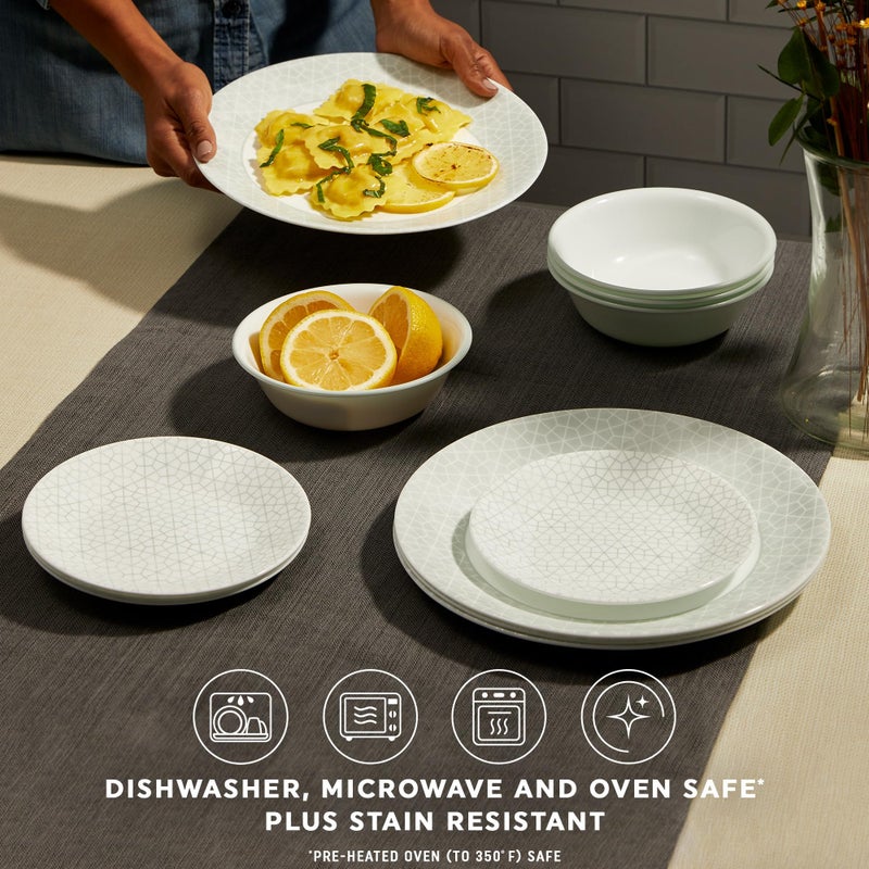 Corelle طقم أدوات المائدة الزجاجية كوريل فيتريل 18 قطعة خدمة لـ 6 أشخاص مقاوم للكسر والتشقق مع أطباق وأوعية ثلاثية الطبقات - Image 4