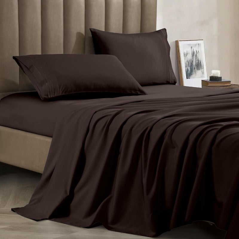 CELINE LINEN Premium 1800 Hotel Quality WrinkleResistant 4Piece Microfiber Sheet Set  Luxury Ultra Soft and Breathable Bedding 16 Inch Deep Pocket 4PC Sheet Set California King Brown