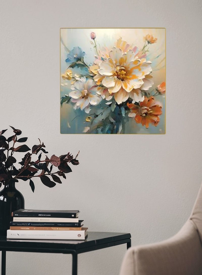 فن معلق على الحائط باستخدام إطار ألومنيوم ذهبي مع نمط زهري، عرض 30x30 سم، فن معلق مريح للغرف المعيشية، المنزل والمكاتب - Image 1