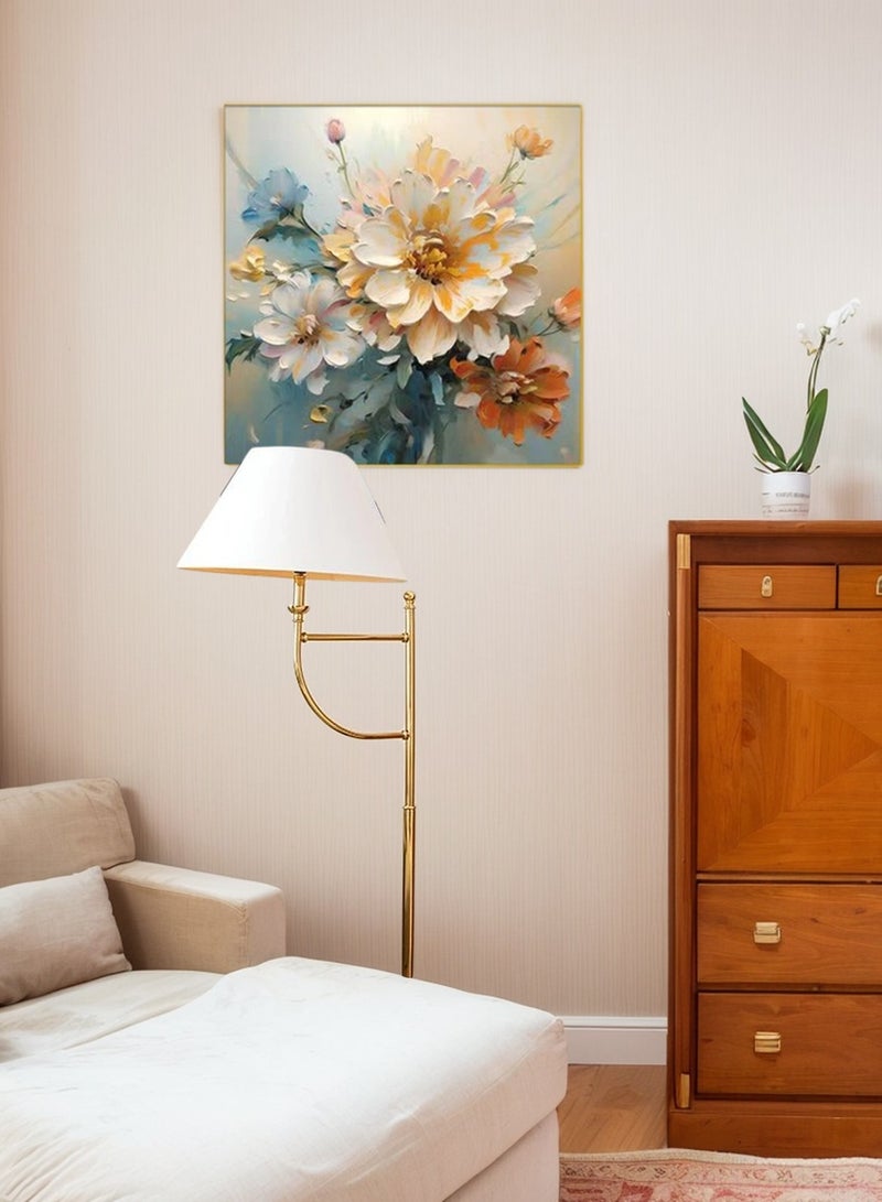 فن معلق على الحائط باستخدام إطار ألومنيوم ذهبي مع نمط زهري، عرض 30x30 سم، فن معلق مريح للغرف المعيشية، المنزل والمكاتب - Image 3