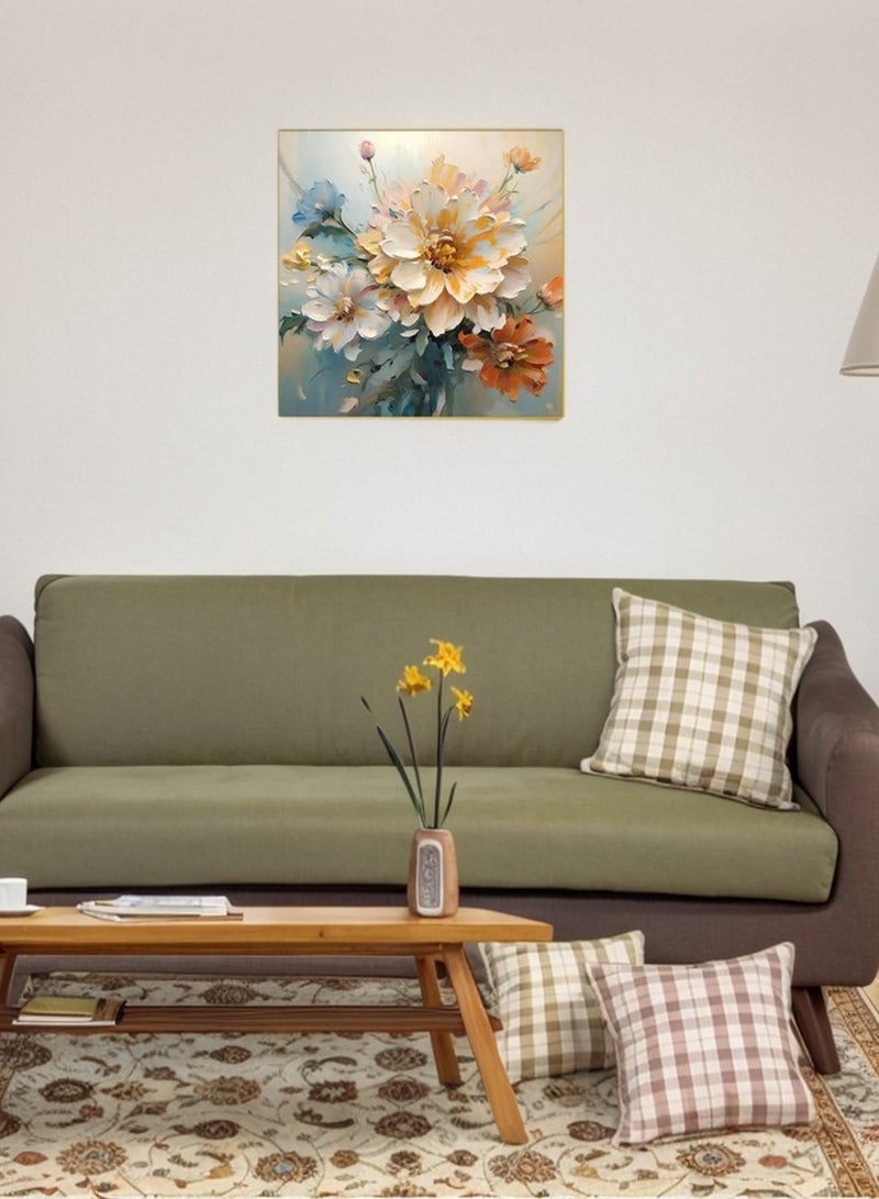 فن معلق على الحائط باستخدام إطار ألومنيوم ذهبي مع نمط زهري، عرض 30x30 سم، فن معلق مريح للغرف المعيشية، المنزل والمكاتب - Image 5