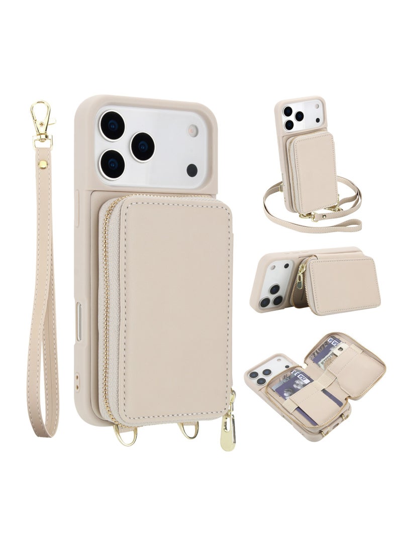 Suitable iPhone 17 Pro Max Multifunctional Phone Leather Case Crossbody Zipper Bag All-in-One Card Case Anti-scratch Wearable Portable Phone Protective Case