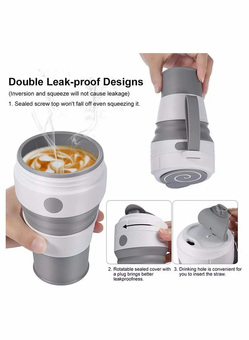 KASTWAVE Collapsible Coffee Cup with Straw and Coaster Leak Proof Lid Eco Pocket Size Mug Convenient Reusable 450mL Travel Mug Insulated Thermal Camping Mugs Keep Cup for Travel Camping Hiking Picnic - Image 2
