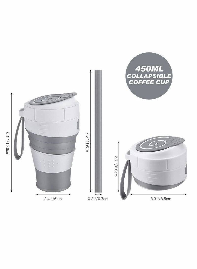 KASTWAVE Collapsible Coffee Cup with Straw and Coaster Leak Proof Lid Eco Pocket Size Mug Convenient Reusable 450mL Travel Mug Insulated Thermal Camping Mugs Keep Cup for Travel Camping Hiking Picnic - Image 4