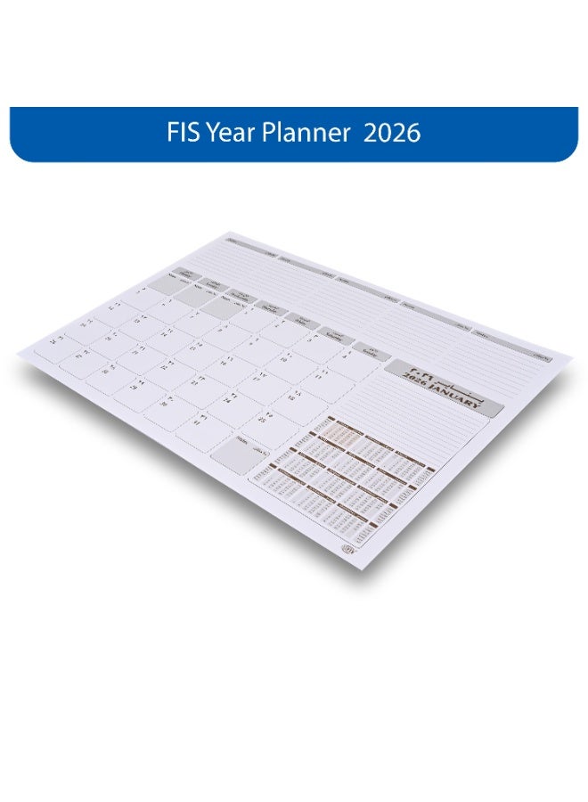 FIS 2026 Year Planner – Grey PVC Desk Blotter, 490x340mm, 12 Monthly Sheets, Bilingual (English/Arabic), Ideal for Desk Use, Daily Notes & Reminders – FSDK2AE26GY - Image 3