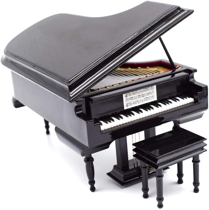 PIANO MUSIC BOX WITH BENCH AND BLACK CASE MUSICAL BOXES GIFT FOR CHRISTMASBIRTHDAYVALENTINES DAY MELODY CANON