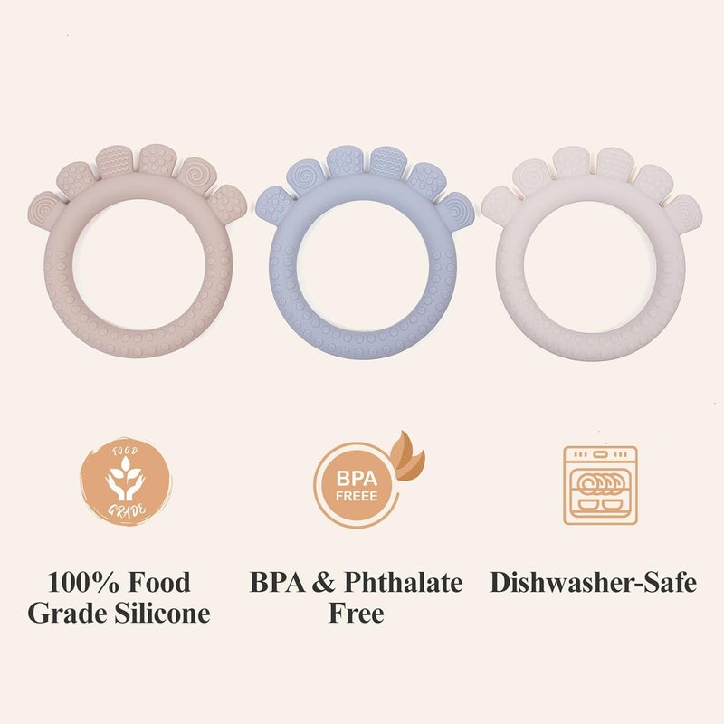 AmazingM Baby Silicone Teething Ring Toys for 06612 Months Boys and GirlsChew Teether Stuff for InfantNewborn Must Have EssentialsBPA FreeSoft and Textured Gray - Image 4
