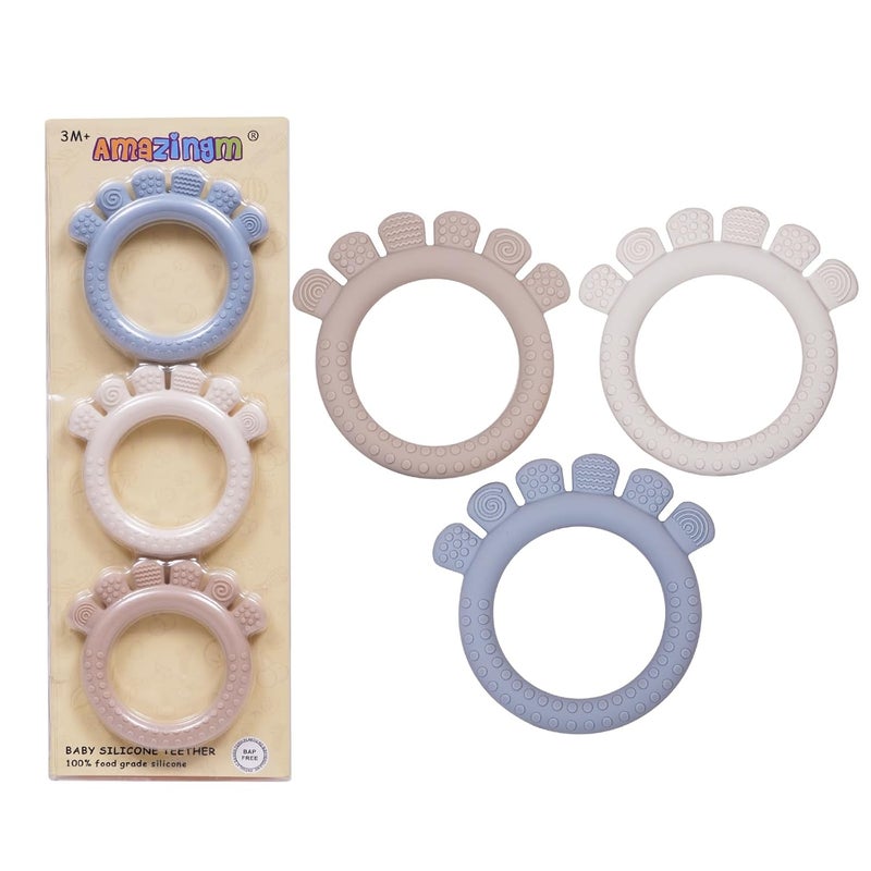 AmazingM Baby Silicone Teething Ring Toys for 06612 Months Boys and GirlsChew Teether Stuff for InfantNewborn Must Have EssentialsBPA FreeSoft and Textured Gray - Image 1