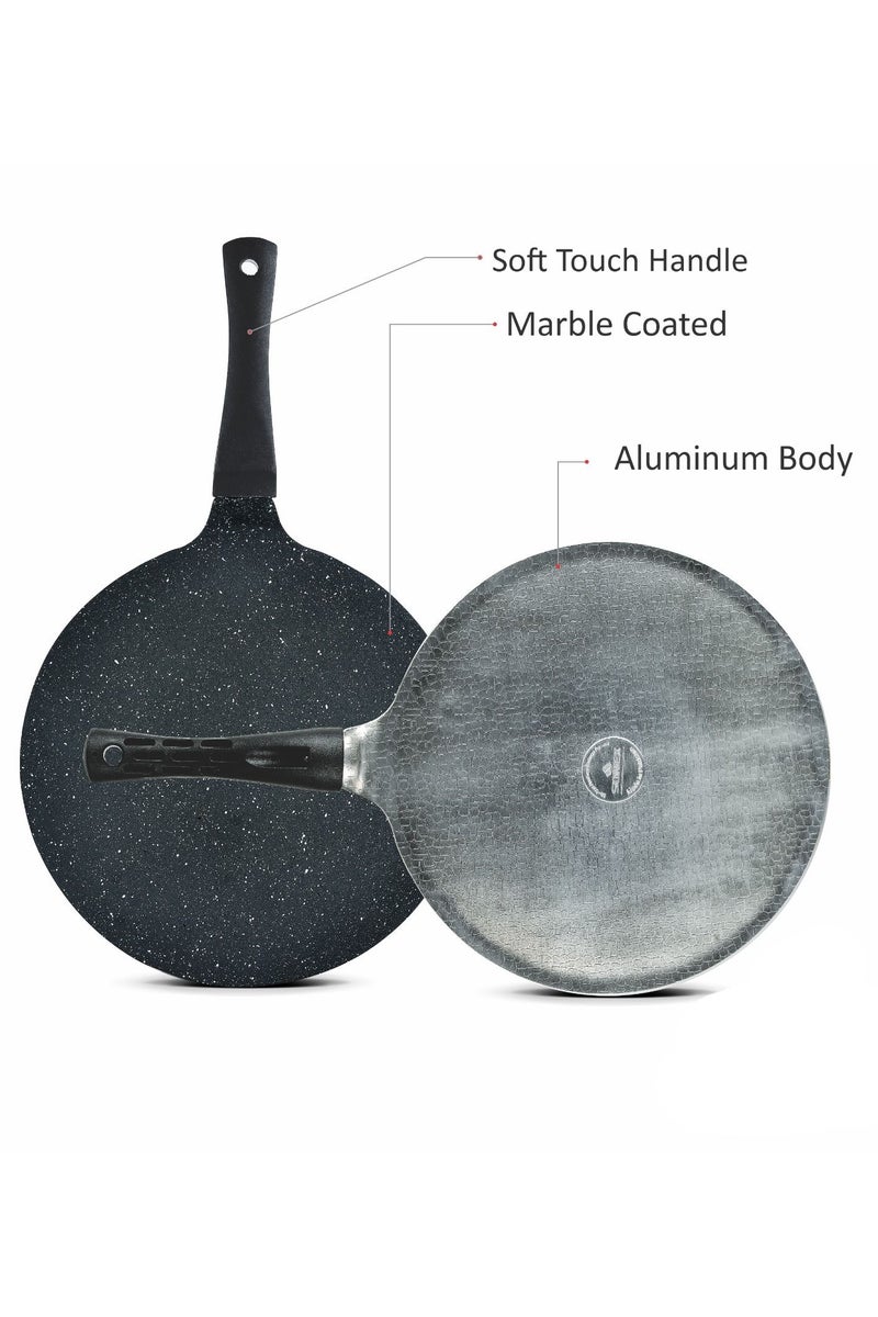 SONEX Non-Stick Aluminum Flat Tawa Pan – Marble Coating, 30 cm, Anti-Slip Handle  - Image 2