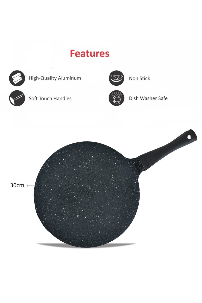 SONEX Non-Stick Aluminum Flat Tawa Pan – Marble Coating, 30 cm, Anti-Slip Handle  - Image 4
