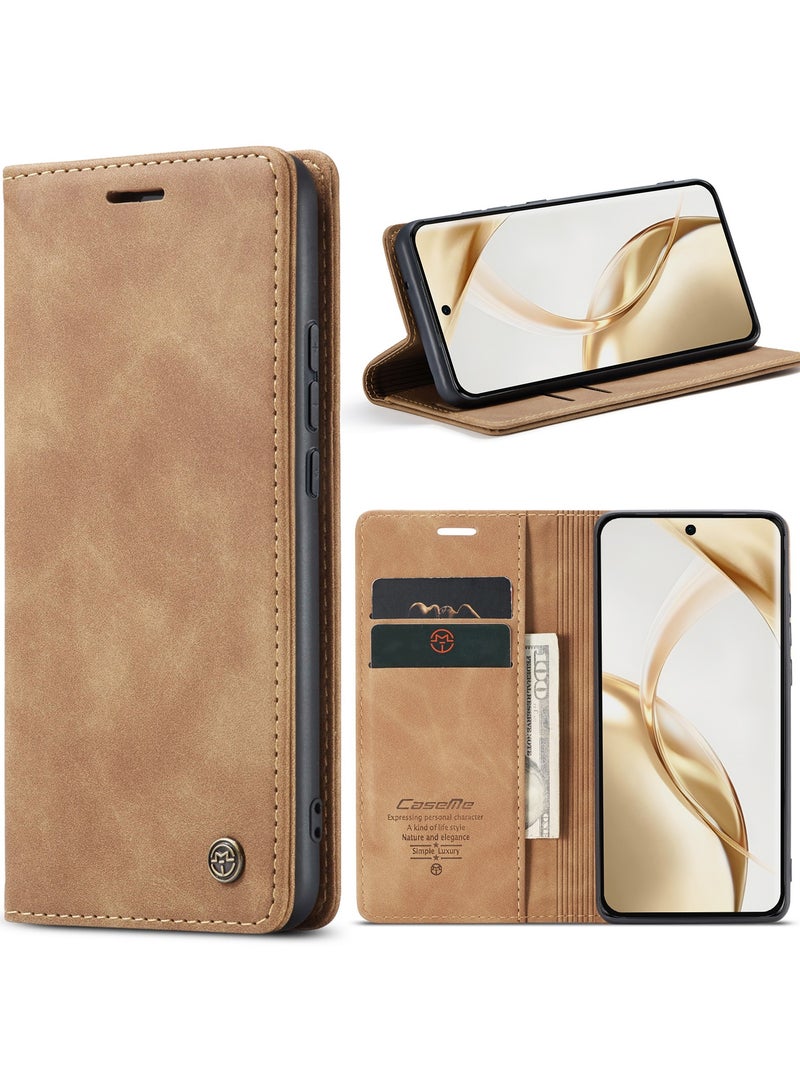 كيس مي جراب موبايل من الجلد الصناعي الفاخر  013 وحامل للكروت و البطاقات متوافق مع  Honor 200 (بني) - Image 1