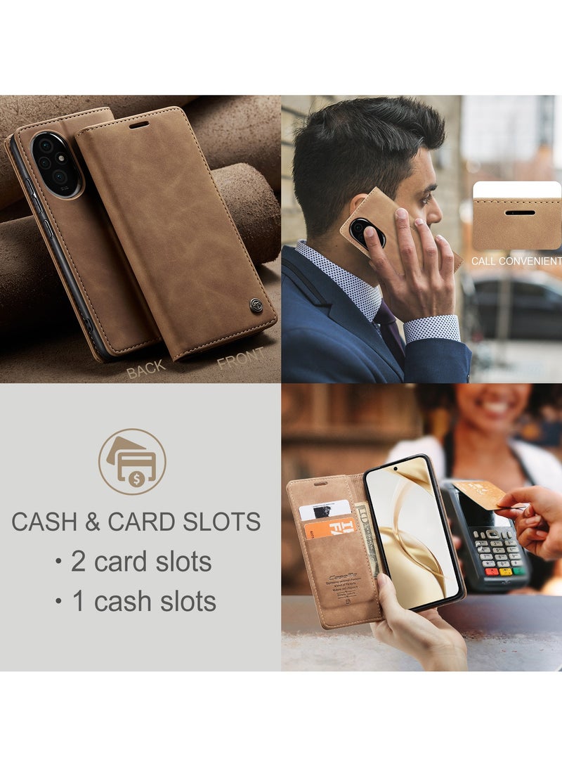 كيس مي جراب موبايل من الجلد الصناعي الفاخر  013 وحامل للكروت و البطاقات متوافق مع  Honor 200 (بني) - Image 3