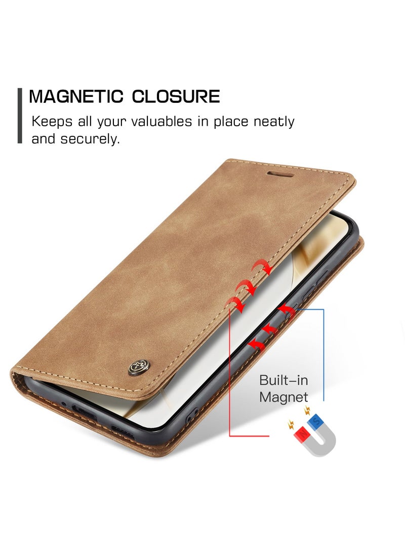 كيس مي جراب موبايل من الجلد الصناعي الفاخر  013 وحامل للكروت و البطاقات متوافق مع  Honor 200 (بني) - Image 4