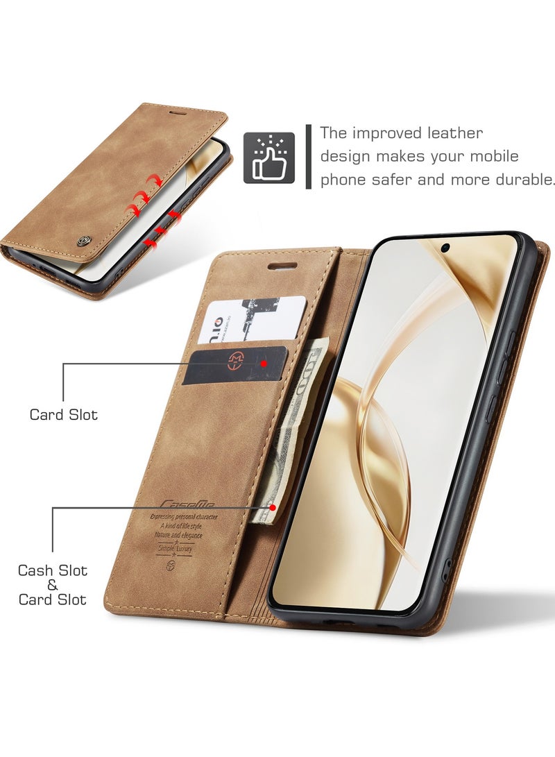 كيس مي جراب موبايل من الجلد الصناعي الفاخر  013 وحامل للكروت و البطاقات متوافق مع  Honor 200 (بني) - Image 5