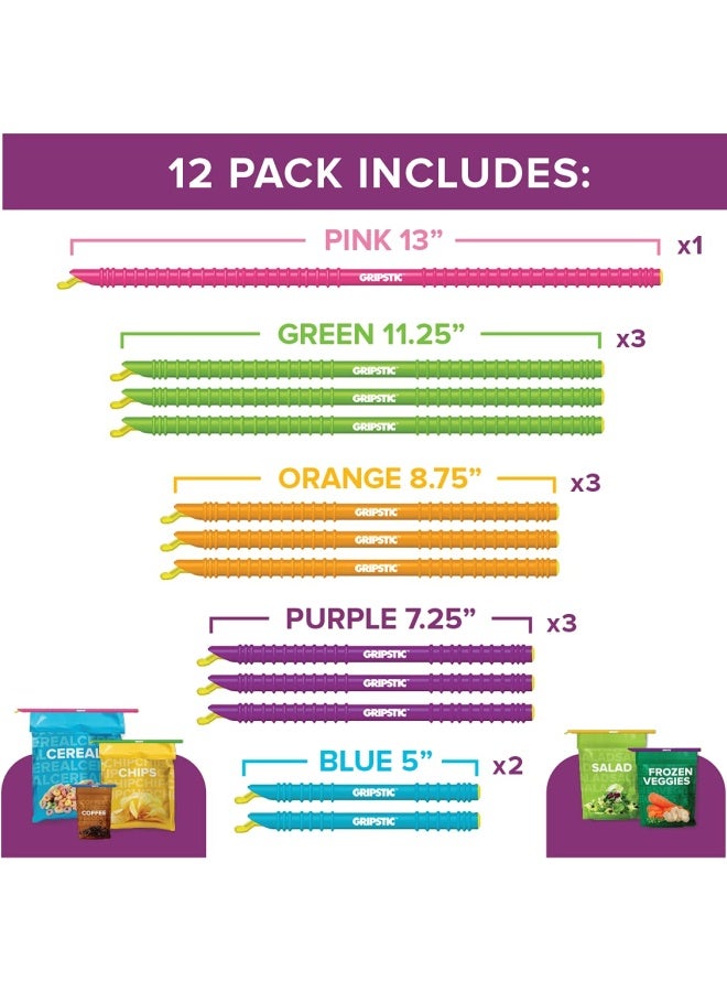 GripStic GripStic 12pc Assorted Bag Clips Durable and reusable chip clips seal food bags air tight Set includes 2 5 Blue 3 725 Purple 3 875 Orange 3 1125 Green 1 13 Pink - Image 2