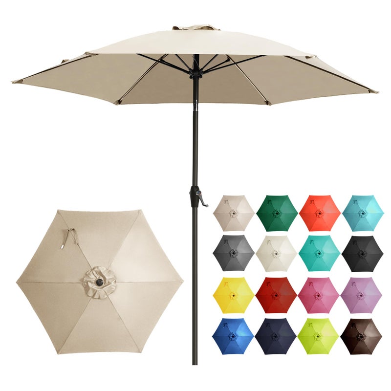 Ayge 7.5FT Large Outdoor Patio Umbrella Market Table Umbrella-UV Resistant, Easy Push Button Tilt and Crank, 6 Sturdy Fiberglass Ribs Heavy-Duty Pool Umbrella for Deck, Backyard,Garden, Yard,Beige - Image 1