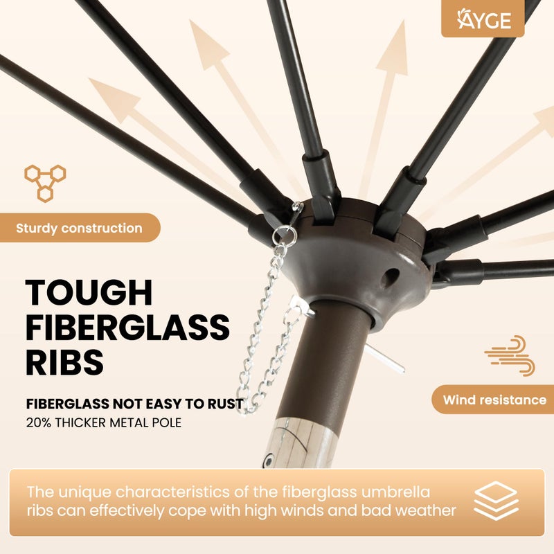 Ayge 7.5FT Large Outdoor Patio Umbrella Market Table Umbrella-UV Resistant, Easy Push Button Tilt and Crank, 6 Sturdy Fiberglass Ribs Heavy-Duty Pool Umbrella for Deck, Backyard,Garden, Yard,Beige - Image 5