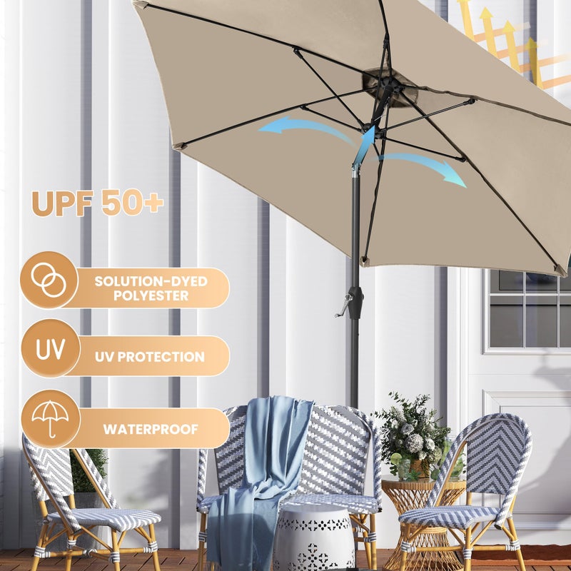 Ayge 7.5FT Large Outdoor Patio Umbrella Market Table Umbrella-UV Resistant, Easy Push Button Tilt and Crank, 6 Sturdy Fiberglass Ribs Heavy-Duty Pool Umbrella for Deck, Backyard,Garden, Yard,Beige - Image 3